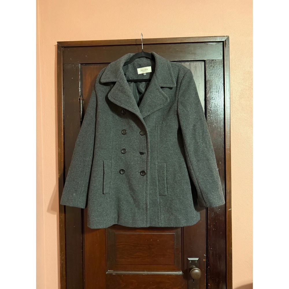 Jones Sport Gray Wool Cashmere Blend Double Breasted Pea Coat Jacket Womens 10